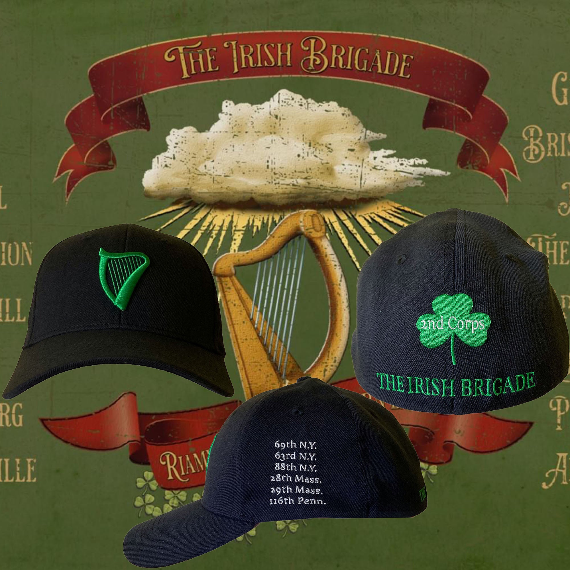 Irish Brigade Wool Blend Flex Fit Baseball Cap Historical Caps