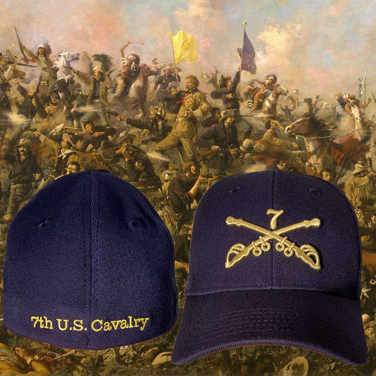7th Cavalry Regiment, Wool Blend, Flex Fit Cap. Gold Sabers